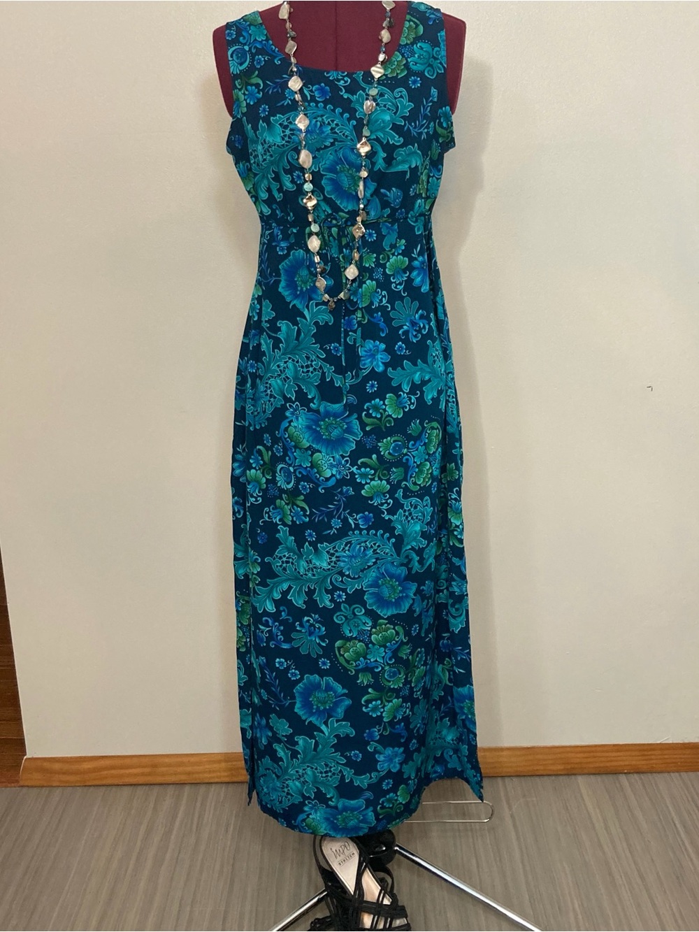 Chadwicks Teal and Blue Floral-Print Maxi Dress